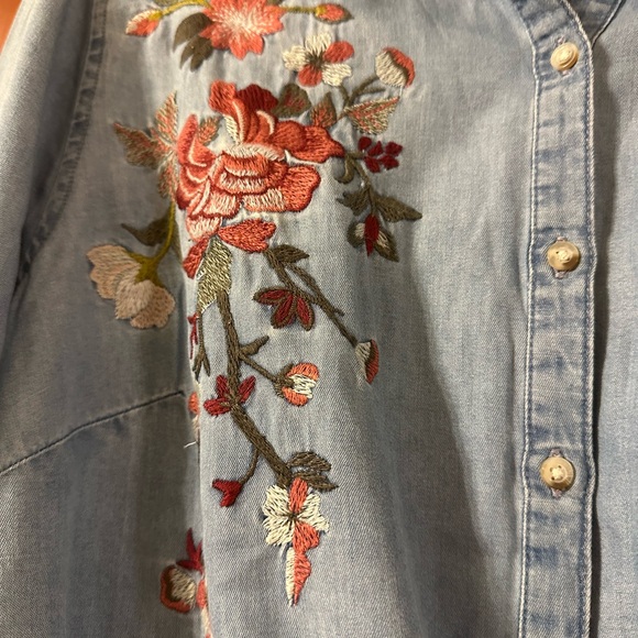 Embroidered Denim Shirt Dress - Picture 3 of 6
